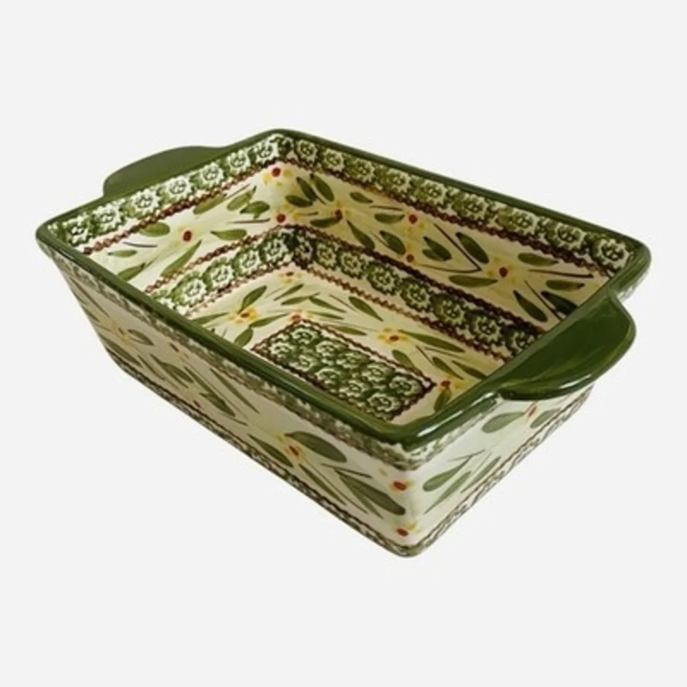 Vintage Temp-tations by Tara Old World Green Ceramic 1.5 QT Baker EXC